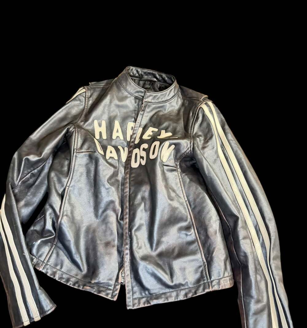 Harley-Davidson Women's Genuine Motor-clothes Leather Jacket w Racing Stripes